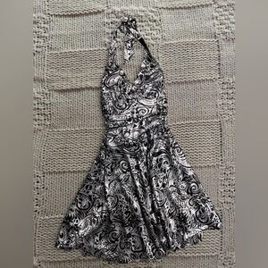 Y2K Alyn Paige Black and White Retro Halter Mini Dress